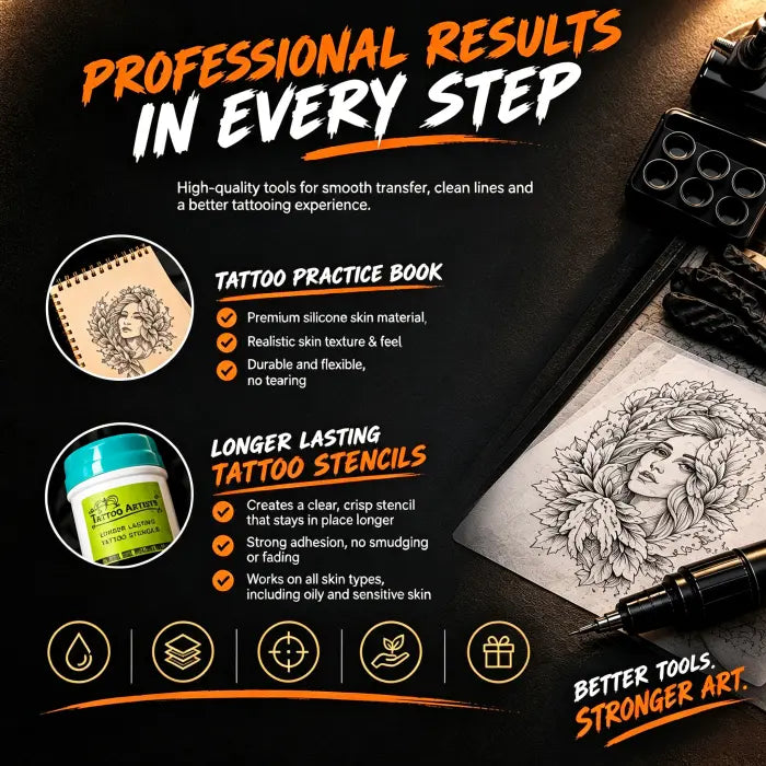 Tattoo Practice Kit - Silicone Practice Book + Tattoo Stencil Transfer Stick